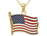 14K Yellow Gold Pledge Of Allegiance American Flag Book Charm Pendant Necklace with Chain